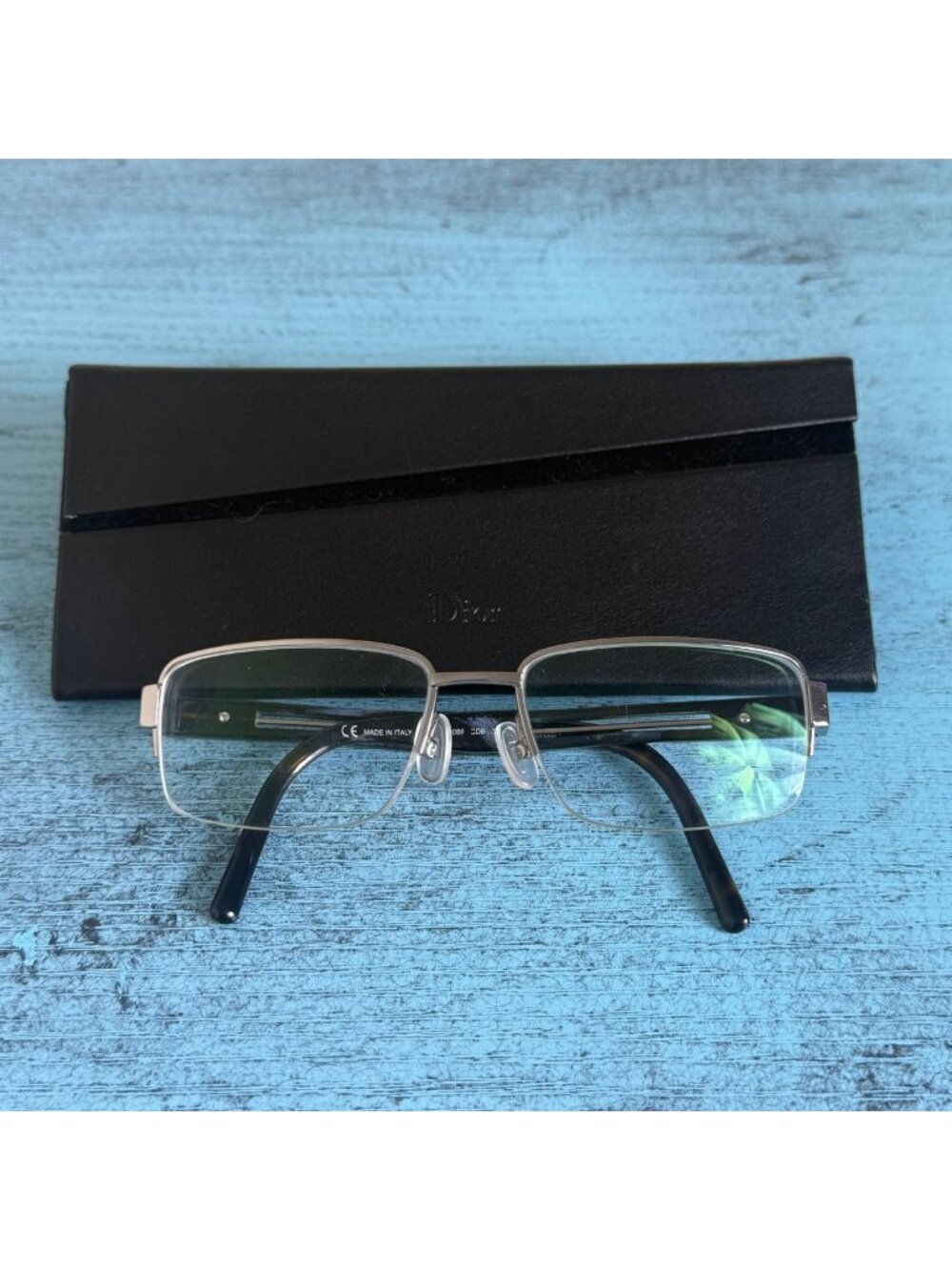 Christian Dior Homme Mens Half-Rim Glasses FRAMES With Case Silver/Black Italy